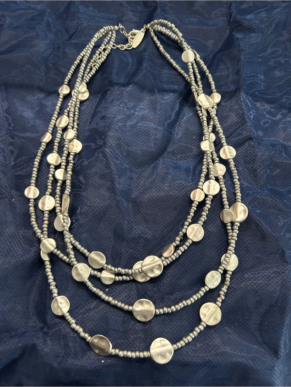 Avenue Multi-Strand Hematite and Silver Disc Necklace